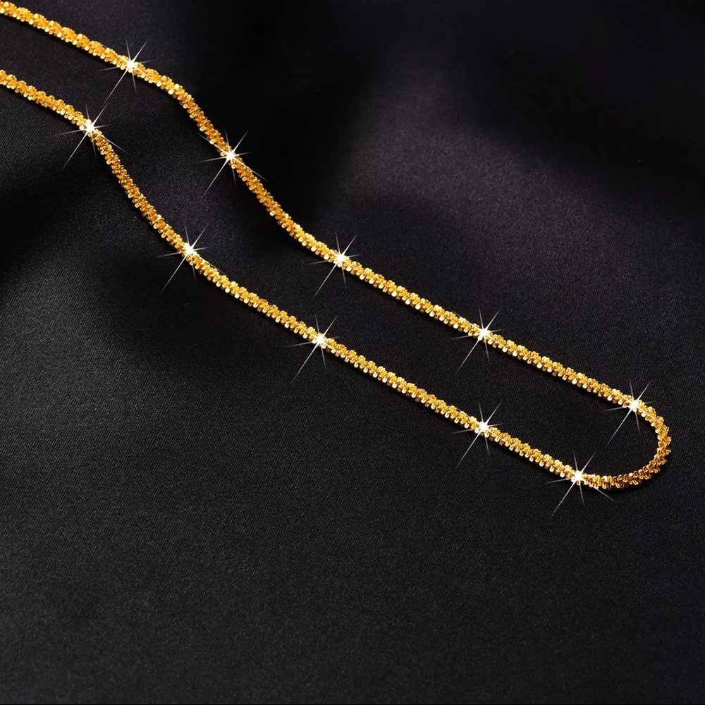 SHINY GOLD NECKLACE 925 STERLING SILVER - Picture 4 of 11